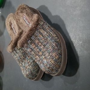 Skechers Cali knit clog mule wedge faux fur size 8